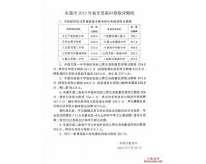 本溪2012中考分数线