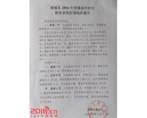 2017浦城中考分数线查询