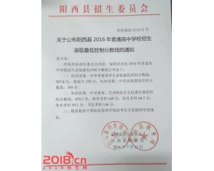 2017阳西中考分数线查询